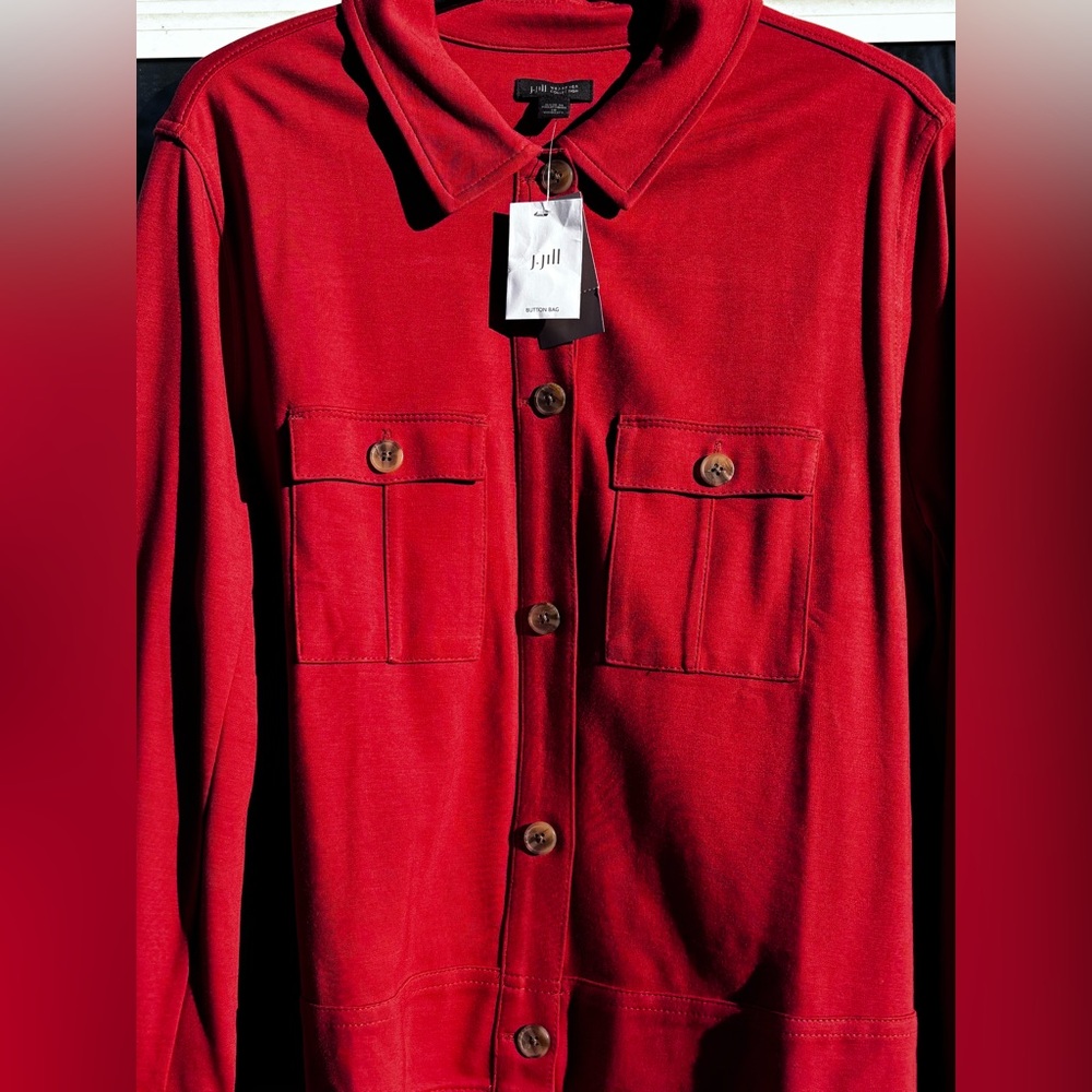 J.Jill Wearever Collection Double Face Jersey Flap Pocket Jacket Burnt Orange 1X - Picture 4 of 10